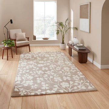 Catherine Lansfield Grace Floral Modern Durable Easy-Care Carved High Density Polyproplyene Natural/Cream Rug-Think Rugs-Rug Love - The Most Loved Rug Store